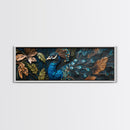 Blue Peacock Framed Canvas Print Chinoiserie Style Mosaic Wall Art Boho Rustic Decor Living Room Feature Art Print