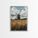 Wheat Field Windmill Framed Canvas Print Rustic Farmhouse Artwork Windmill Wall Art Minimalist Landscape Wall Decor Living Room Art
