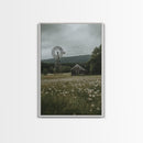 Framed Canvas Print Windmill Wall Art Rustic Barn Landscape Farmhouse Decor Above Couch Country Artwork Gift Idea Living Room Art
