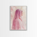 Feminine Veil Portrait Canvas Print Light Pink Wall Art Afrocentric Wall Art Moody Art Living Room Decor Romantic Room Aesthetic