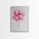 Pink Abstract Balloon Bouquet Framed Canvas Print, Whimsical Party Wall Art Light Pink Decor, Ideal Rustic Bedroom Aesthetic