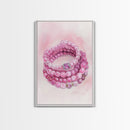 Pink Gemstone Bracelet Painting Framed Canvas Print, Whimsical Jewelry Art Light Pink Decor, Feminine Bedroom or Gift Aesthetic