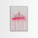 Pink Crown Canvas Print Framed Royal Aesthetic Art Whimsical Wall Art Light Pink Accent Bedroom or Living Room Rustic Decor Gift