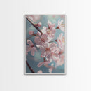 Japanese Sakura Canvas Print | Cherry Blossom Painting Art | Pastel Blue Floral Wall Art Gift Idea | Light Pink Bedroom Art