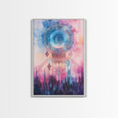 Mystic Sacred Geometry Framed Canvas Print with Bahai Art Elements and Vibrant Pink Blue Abstract, Boho Home Wall Decor