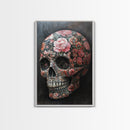 Skull Art Framed Canvas Print with Intricate Floral Patterns in Gothic Boho Style, Chinoiserie-Inspired Rustic Bedroom or Living Room Art