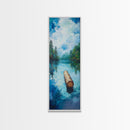 Tranquil Lake, lake Tahoe art, above bed wall art, pine tree art, mountain painting, gift idea for him, Framed Canvas Print