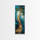 Twisting Tree, oak tree art, nature painting, forest at dusk painting, textured wall art, Framed Canvas Print, vertical wall art