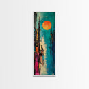 Lone Howl, southwest wall art, desert painting, moon oil painting, silhouette painting, rustic art, teal wall art, Canvas Print