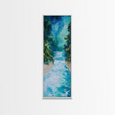 Waterfall Serenity, coastal landscape art, zen wall art, framed canvas print, wabi sabi art, tall narrow art, rustic decor