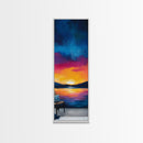 Sunset Over Water, Lake Tahoe Art, Bold Colors, Framed Canvas Print, Tall Narrow Art, Boho Art, Above Bed Wall Art, Panoramic Art