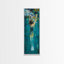 Woman Swimming, Coastal Painting, Framed Canvas Print, Surf Wall Art, Ocean Art, Blue and Green Wall Art, Abstract Art