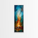 Cozy Campfire, rustic decor, autumn painting, moody art, forest at dusk painting, wabi sabi art, framed canvas print, vertical wall art