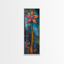 Vibrant Flower, botanical prints, pink orange wall art, boho art, whimsical art, tall narrow art, framed canvas print