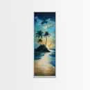 Tropical Sunset, palm tree painting, Hawaii art, ocean waves, coastal wall art, nautical decor, framed canvas print