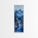 Waterfall Mountain, landscape painting, mountain painting, blue and green wall art, coastal decor, framed canvas print