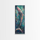 Vibrant Whale, Whale Painting, Coastal Decor, Nautical Wall Art, Blue and Green Wall Art, Skinny Wall Art, Framed Canvas Print