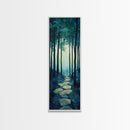 Forest Path, pine tree art, wabi sabi wall art, rustic decor, landscape painting, tall narrow art, green wall art, canvas print