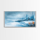 Winter Cabin, Framed Canvas Print, landscape painting, rustic decor, farmhouse art, moody art, above couch art, extra wide art