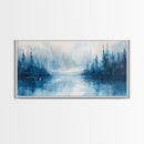Misty Lake Scene, Moody Art, Pine Tree Art, Landscape Painting, Framed Canvas Print, Bedroom Art, Above Bed Wall Art