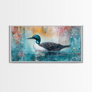 Loon Swimming Art, bird art, teal wall art, nature painting, lake decor, moody art, framed canvas print, rustic wall art