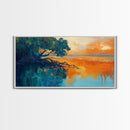 Mangrove Sunset Painting, coastal landscape art, blue and green wall art, seascape painting, nautical wall art, framed canvas print