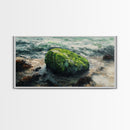 Mossy Rock, Ireland painting, framed canvas print, coastal wall art, nautical wall art, moody art, original painting, rustic decor