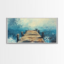 Rustic Dock, Nautical Wall Art, Framed Canvas Print, Coastal Landscape Art, Ocean Painting, Seascape Painting, Extra Wide Art