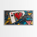 Mosaic Playing Card, mosaic wall art, rustic decor, extra wide art, textured art, blue and green wall art, Framed Canvas Print
