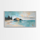 Serene Beach Landscape, framed canvas print, coastal painting, seascape painting, extra wide art, nautical wall art, bedroom art