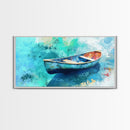 Floating Boat, teal watercolor, impressionist seascape, peaceful ocean, nautical painting, Canvas Print, coastal decor, rustic art