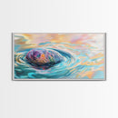 Floating Rock Art, surreal ocean painting, teal wall art, light pink wall art, moody art, nautical wall art, framed canvas print