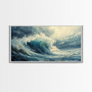 Ocean Wave, Stormy Sea, Coastal Art, Seascape Painting, Nautical Decor, Extra Wide Art, Framed Canvas Print, Living Room Art