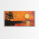 Sunset Tree, orange wall art, oak tree art, moody art, panoramic art, extra wide art, rustic wall art, Framed Canvas Print