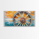 Rustic Wagon Wheel, Canvas Print, western wall art, rustic decor, farmhouse art, extra wide painting, horizontal wall art