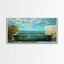 Infinity Pool, Canvas Print, modern landscape art, minimalist decor, extra wide painting, blue and green wall art, contemporary art