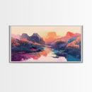 Sunset Landscape, Pink Orange Wall Art, Moody Art, Southwest Wall Art, Extra Wide Art, Horizontal Wall Art, Framed Canvas Print, Above Bed Art