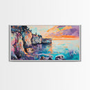 Sunset Over Cliffs, Coastal Painting, Ocean Landscape, Coastal Decor, Nautical Wall Art, Horizontal Wall Art, Framed Canvas Print