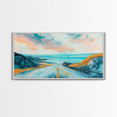 Open Road, Ocean View Highway, Coastal Landscape, Nautical Painting, Lake Tahoe Art, Panoramic Art, Canvas Print, Horizontal Art