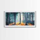 Enchanted Birch Forest, Pine Tree Art, Autumn Landscape, Birch Tree Painting, Rustic Wall Art, Framed Canvas Print, Extra Wide Art
