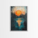 Sunset Over Water, Forest at Dusk Painting, Moody Landscape, Warm Glow Art, Nature Wall Art, Rustic Decor, Canvas Print