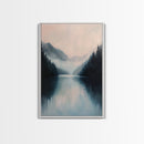 Misty Lake, mountain painting, smoky mountain art, panoramic painting, blue and green wall art, framed canvas print, moody art