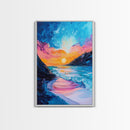Colorful Beach, sunset painting, surf wall art, coastal painting, nautical decor, ocean waves, framed canvas print, seascape art