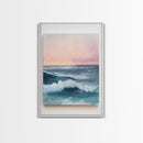 Ocean Sunset Waves, coastal decor, nautical painting, pink orange wall art, coastal landscape art, Canvas Print