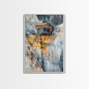 Rustic Cabin on Cliff, barn landscape painting, rustic art, farmhouse art, wabi sabi art, vintage horse art, Framed Canvas Print