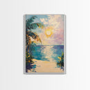 Tropical Beach Sunset, coastal cowgirl wall art, palm tree painting, beach scene, framed canvas print, bedroom art, nautical painting