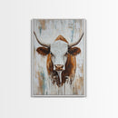 Longhorn, Rustic, Western, Framed Canvas Print, bull and bear art, rustic wall art, farmhouse art, moody art, vintage horse art