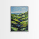 Ireland painting, green wall art, coastal landscape art, wabi sabi art, farmhouse art, Framed Canvas Print, landscape painting