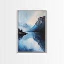 smoky mountain art, pine tree art, rustic wall art, blue and green wall art, panoramic painting, Framed Canvas Print, above couch art