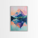 landscape painting, pink orange wall art, sunrise painting, modern art, extra wide art, panoramic art, Framed Canvas Print, moody art